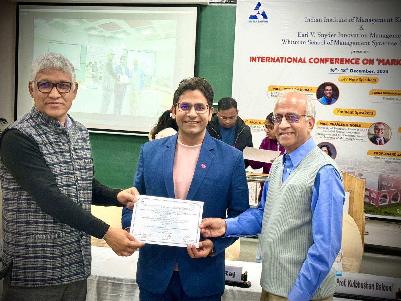 Dr. Vikas Arya recieved best paper award at International Conference hosted by Indian Institute of Management, Kashipur, India during 16-18 December 2023.